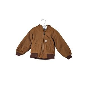 Carhartt Jacket Boys 2T Brown Hooded Duck Canvas Quilted Lined Coat